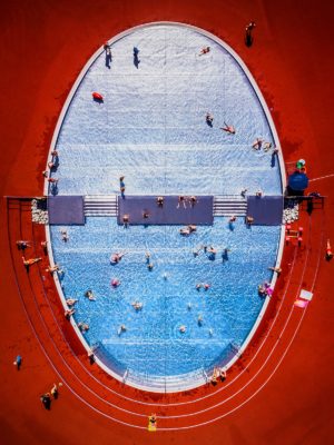 aerial view of a swimming pool 