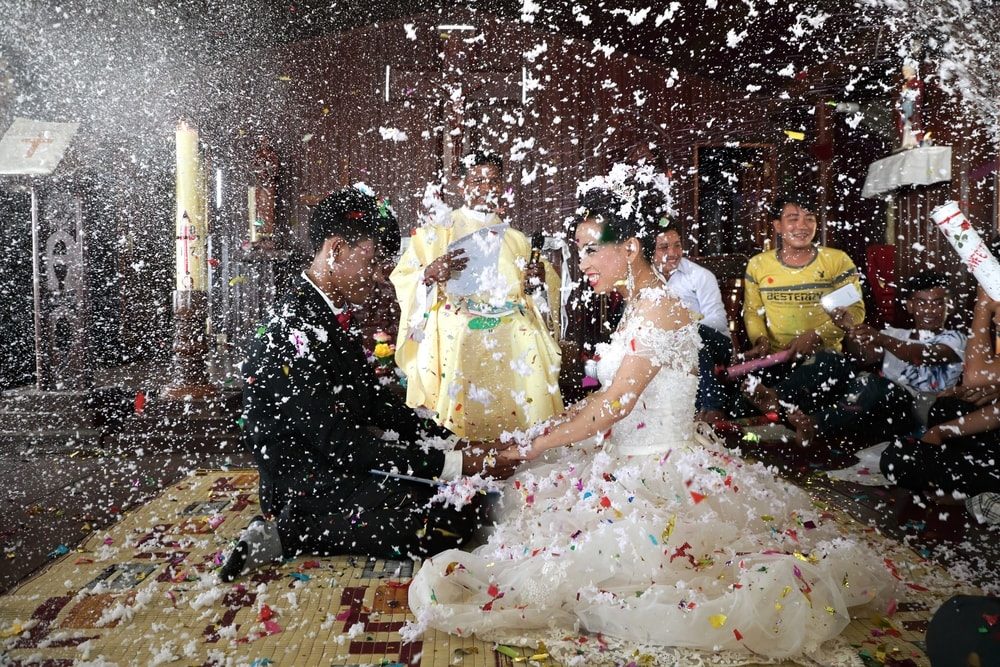Satoshi Takahashi newlywed couple at their wedding in Cambodia